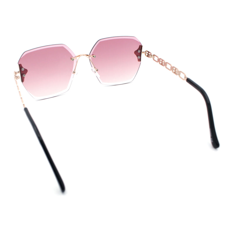 Womens Rhinestone Jewel Chain Arm Rimless Oversize Butterfly Rectangle Sunglasses