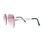 Womens Rhinestone Jewel Chain Arm Rimless Oversize Butterfly Rectangle Sunglasses