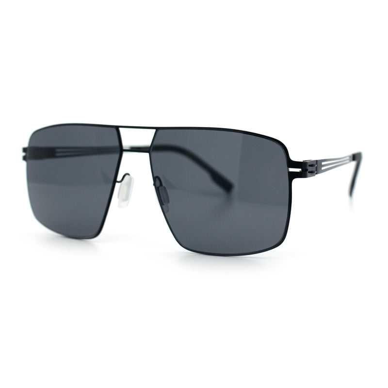 Mens Thin Metal Rim Spring Hinge Air Force Rectangle Officer Gentleman Sunglasses