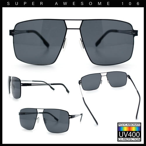 Mens Thin Metal Rim Spring Hinge Air Force Rectangle Officer Gentleman Sunglasses