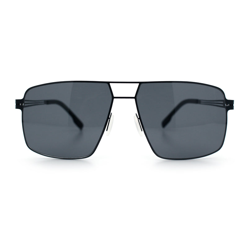 Mens Thin Metal Rim Spring Hinge Air Force Rectangle Officer Gentleman Sunglasses