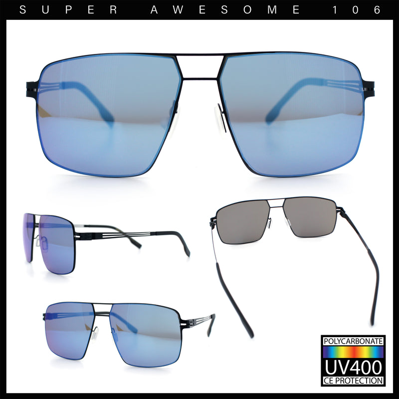 Mens Thin Metal Rim Spring Hinge Air Force Rectangle Officer Gentleman Sunglasses
