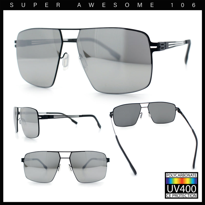 Mens Thin Metal Rim Spring Hinge Air Force Rectangle Officer Gentleman Sunglasses