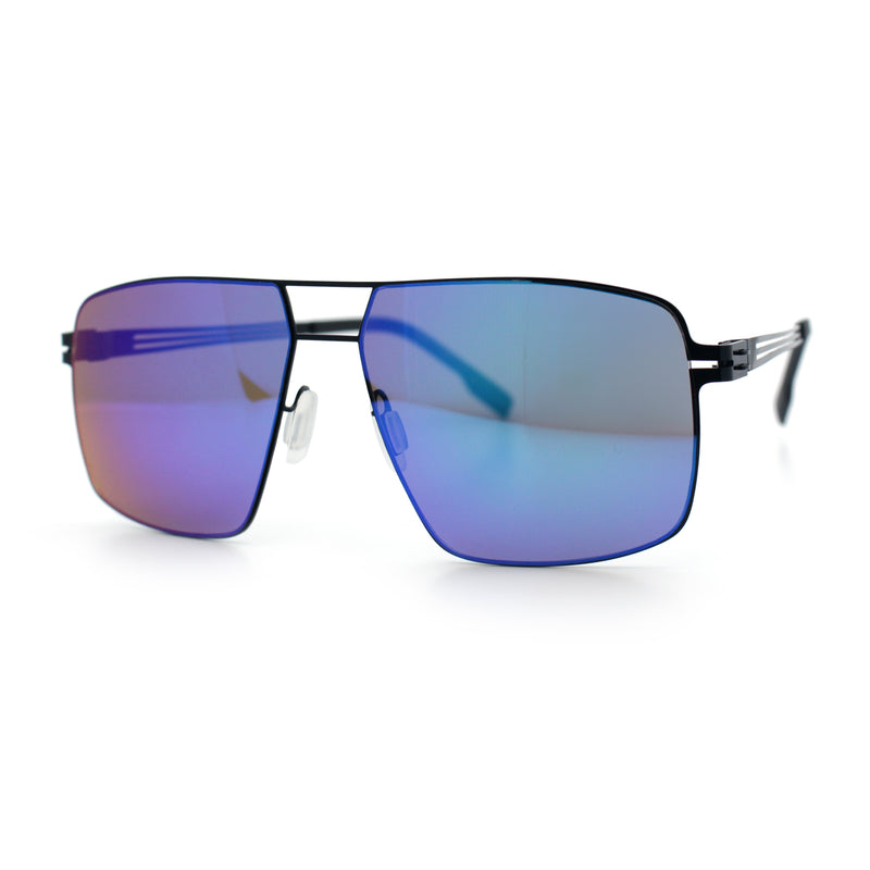 Mens Thin Metal Rim Spring Hinge Air Force Rectangle Officer Gentleman Sunglasses