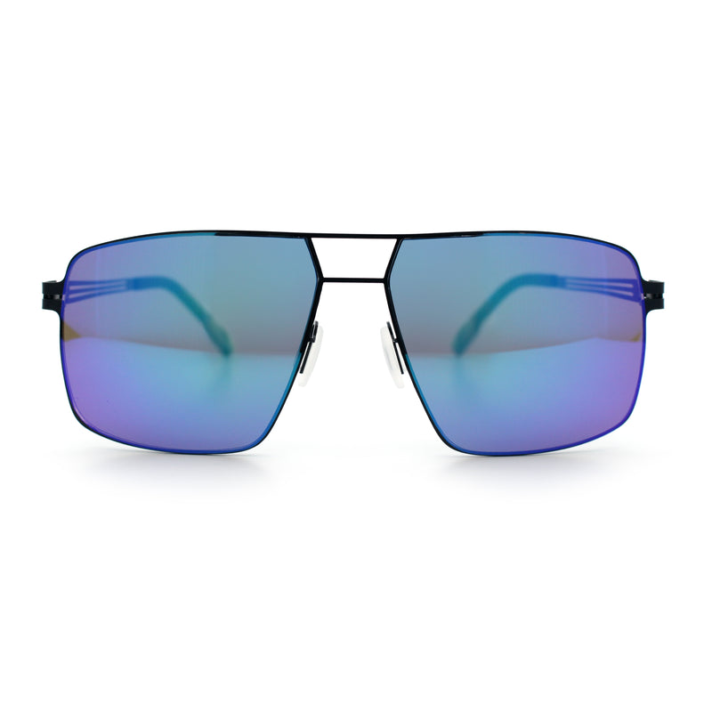 Mens Thin Metal Rim Spring Hinge Air Force Rectangle Officer Gentleman Sunglasses
