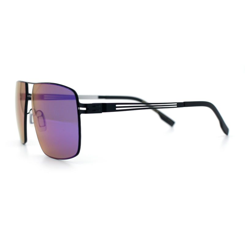 Mens Thin Metal Rim Spring Hinge Air Force Rectangle Officer Gentleman Sunglasses
