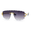 Large Luxury Petal Bevel Rimless Curved Top Gangster Shade Sunglasses