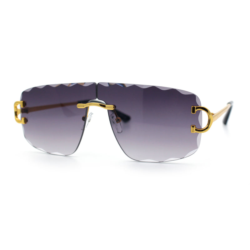 Large Luxury Petal Bevel Rimless Curved Top Gangster Shade Sunglasses