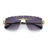 Large Luxury Petal Bevel Rimless Curved Top Gangster Shade Sunglasses
