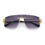 Large Luxury Petal Bevel Rimless Curved Top Gangster Shade Sunglasses