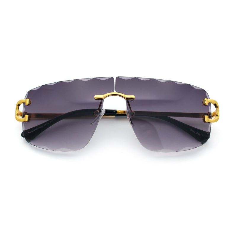 Large Luxury Petal Bevel Rimless Curved Top Gangster Shade Sunglasses