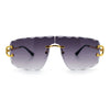 Large Luxury Petal Bevel Rimless Curved Top Gangster Shade Sunglasses