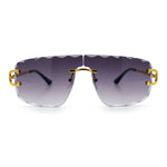 Large Luxury Petal Bevel Rimless Curved Top Gangster Shade Sunglasses