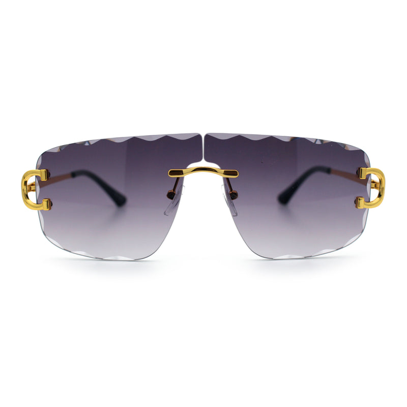 Large Luxury Petal Bevel Rimless Curved Top Gangster Shade Sunglasses