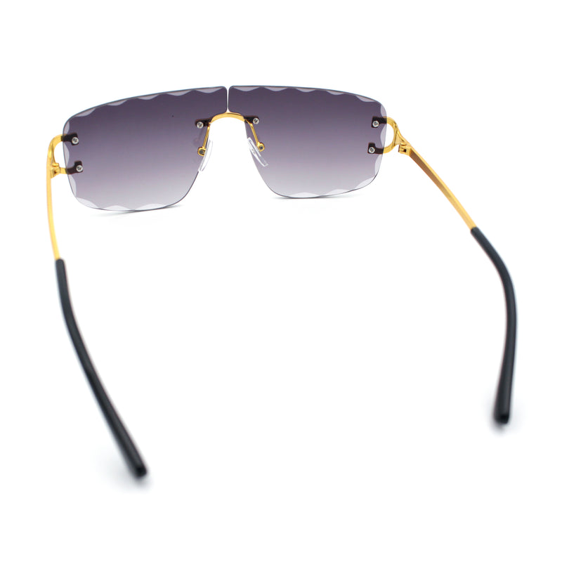 Large Luxury Petal Bevel Rimless Curved Top Gangster Shade Sunglasses