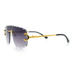 Large Luxury Petal Bevel Rimless Curved Top Gangster Shade Sunglasses