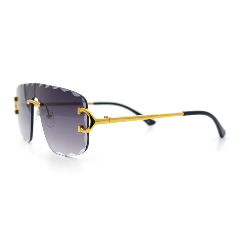 Large Luxury Petal Bevel Rimless Curved Top Gangster Shade Sunglasses