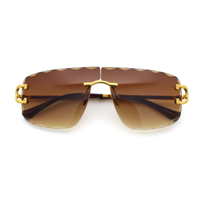Large Luxury Petal Bevel Rimless Curved Top Gangster Shade Sunglasses