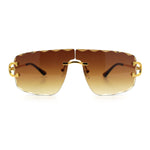 Large Luxury Petal Bevel Rimless Curved Top Gangster Shade Sunglasses