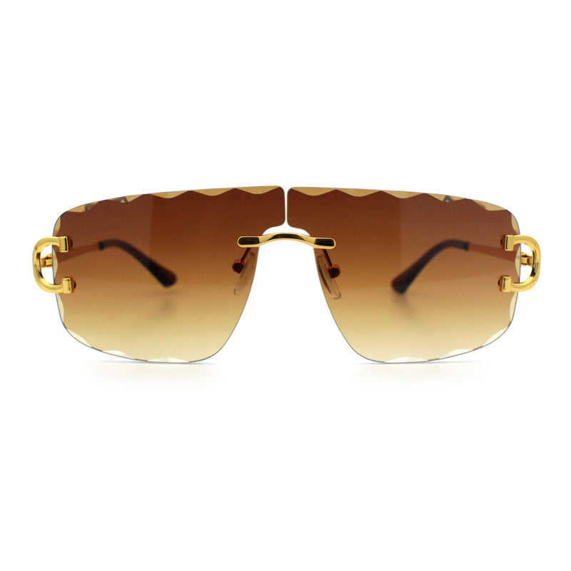 Large Luxury Petal Bevel Rimless Curved Top Gangster Shade Sunglasses
