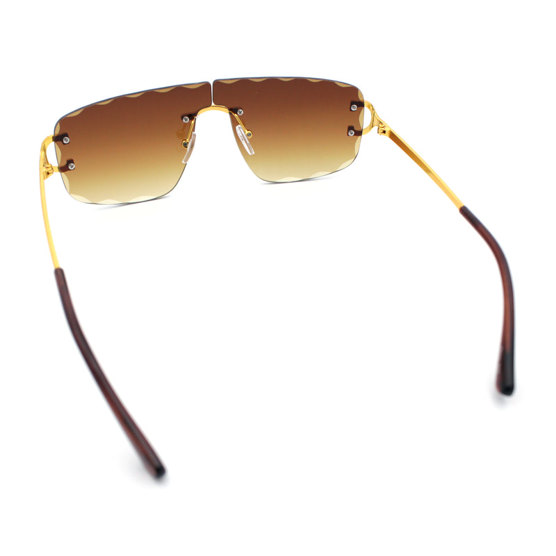 Large Luxury Petal Bevel Rimless Curved Top Gangster Shade Sunglasses