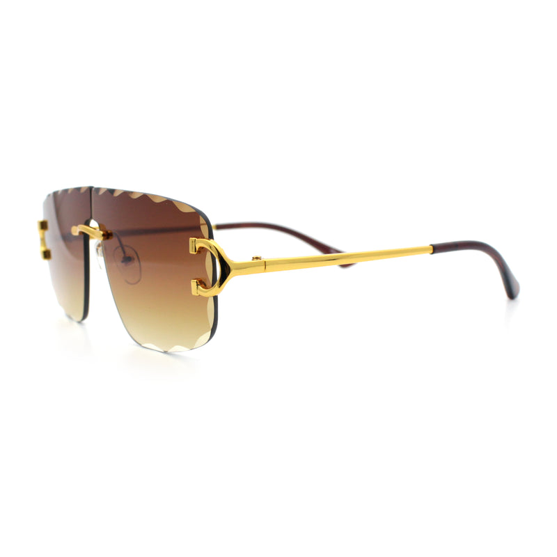 Large Luxury Petal Bevel Rimless Curved Top Gangster Shade Sunglasses
