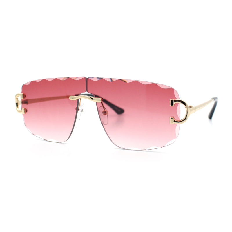 Large Luxury Petal Bevel Rimless Curved Top Gangster Shade Sunglasses
