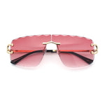 Large Luxury Petal Bevel Rimless Curved Top Gangster Shade Sunglasses