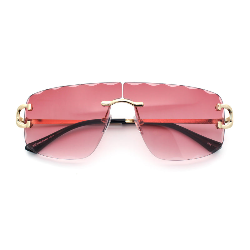 Large Luxury Petal Bevel Rimless Curved Top Gangster Shade Sunglasses