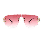 Large Luxury Petal Bevel Rimless Curved Top Gangster Shade Sunglasses