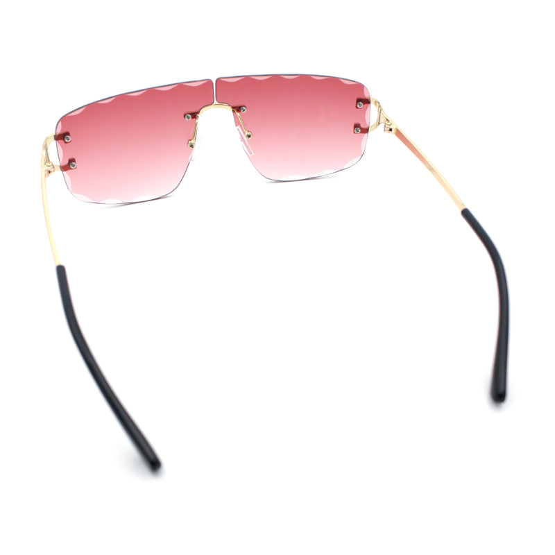 Large Luxury Petal Bevel Rimless Curved Top Gangster Shade Sunglasses