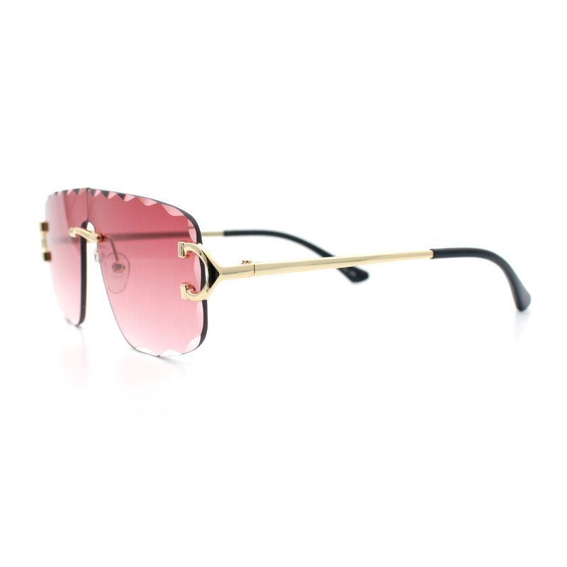 Large Luxury Petal Bevel Rimless Curved Top Gangster Shade Sunglasses