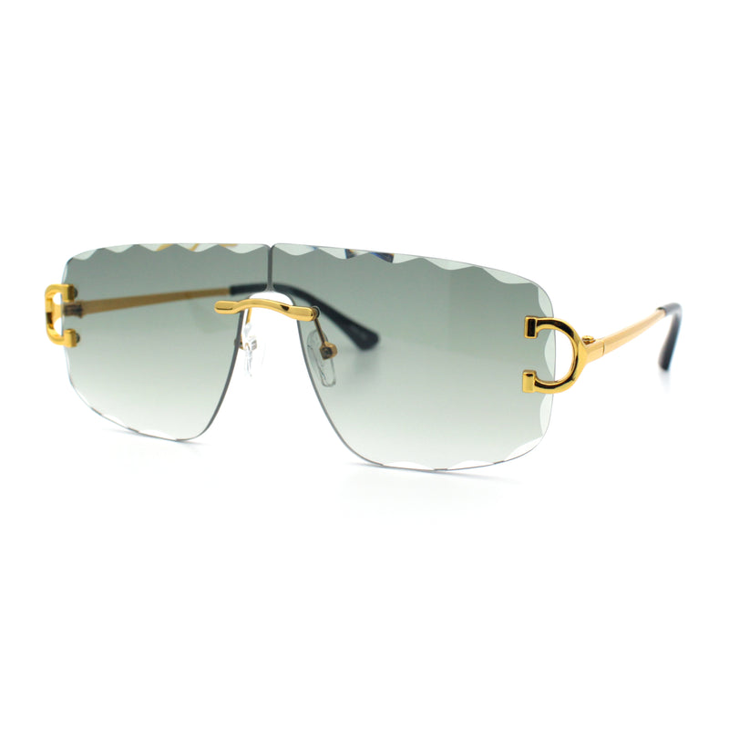 Large Luxury Petal Bevel Rimless Curved Top Gangster Shade Sunglasses