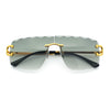 Large Luxury Petal Bevel Rimless Curved Top Gangster Shade Sunglasses