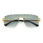 Large Luxury Petal Bevel Rimless Curved Top Gangster Shade Sunglasses