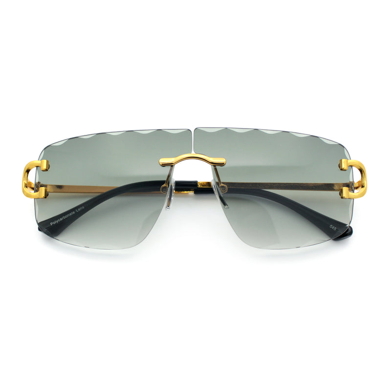 Large Luxury Petal Bevel Rimless Curved Top Gangster Shade Sunglasses