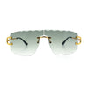 Large Luxury Petal Bevel Rimless Curved Top Gangster Shade Sunglasses