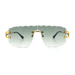 Large Luxury Petal Bevel Rimless Curved Top Gangster Shade Sunglasses