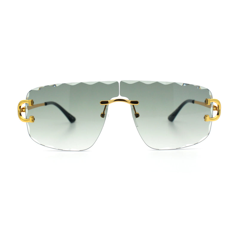 Large Luxury Petal Bevel Rimless Curved Top Gangster Shade Sunglasses