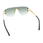Large Luxury Petal Bevel Rimless Curved Top Gangster Shade Sunglasses