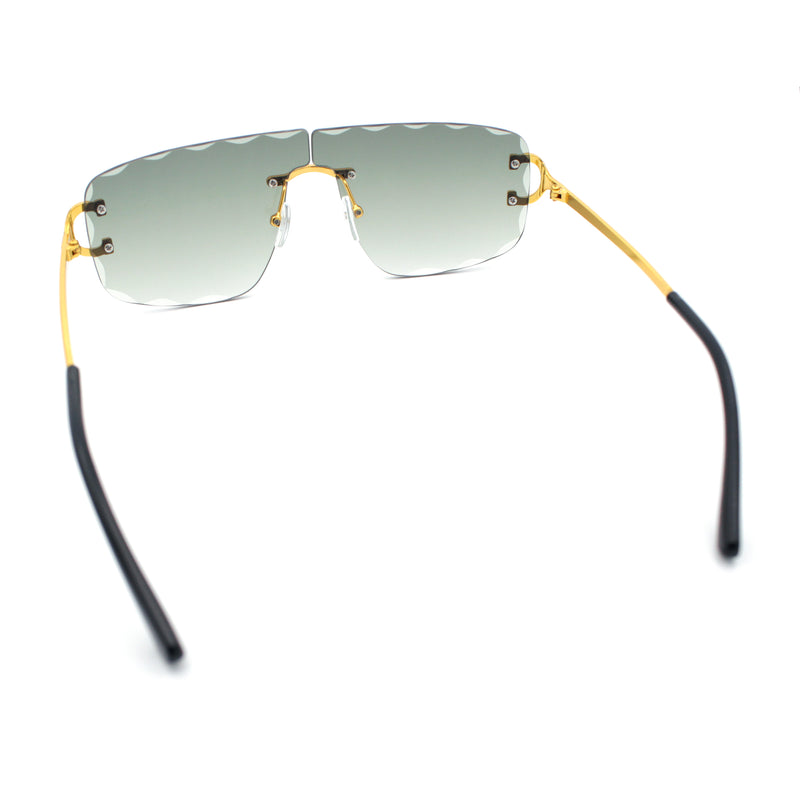 Large Luxury Petal Bevel Rimless Curved Top Gangster Shade Sunglasses