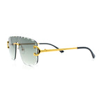 Large Luxury Petal Bevel Rimless Curved Top Gangster Shade Sunglasses
