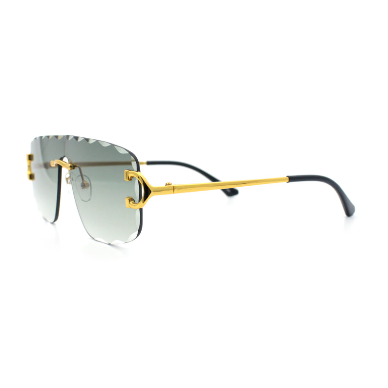 Large Luxury Petal Bevel Rimless Curved Top Gangster Shade Sunglasses