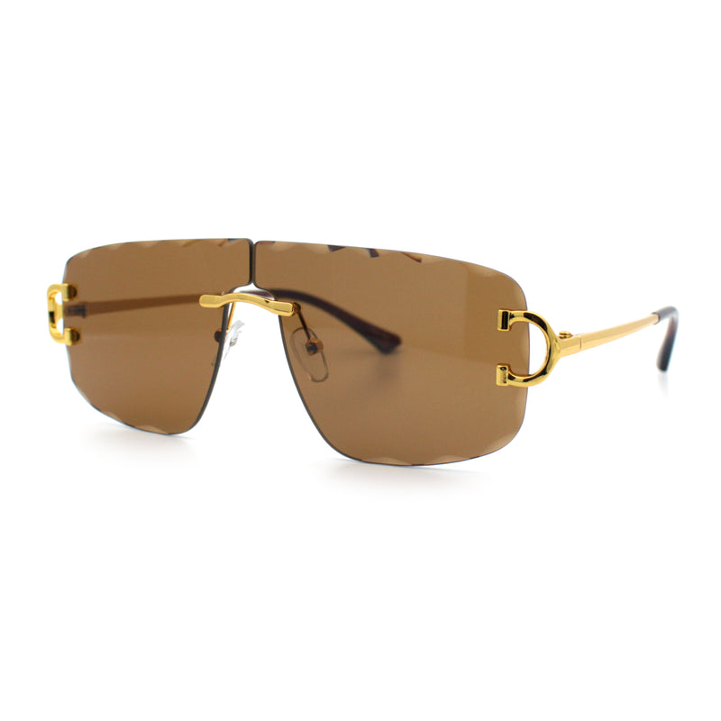 Large Luxury Petal Bevel Rimless Curved Top Gangster Shade Sunglasses