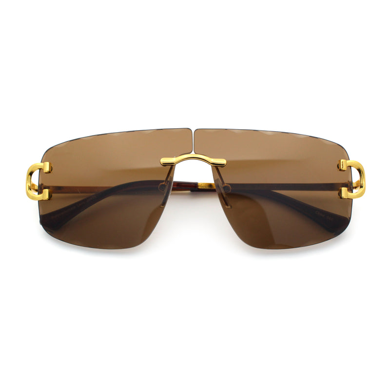 Large Luxury Petal Bevel Rimless Curved Top Gangster Shade Sunglasses