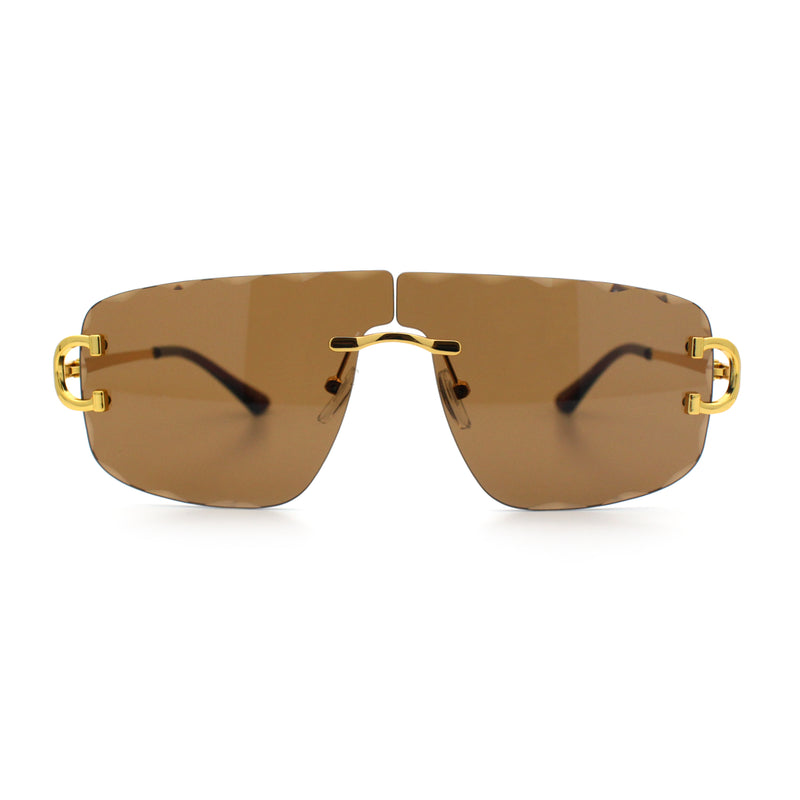 Large Luxury Petal Bevel Rimless Curved Top Gangster Shade Sunglasses