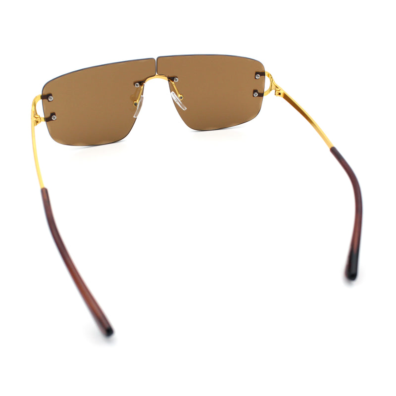 Large Luxury Petal Bevel Rimless Curved Top Gangster Shade Sunglasses