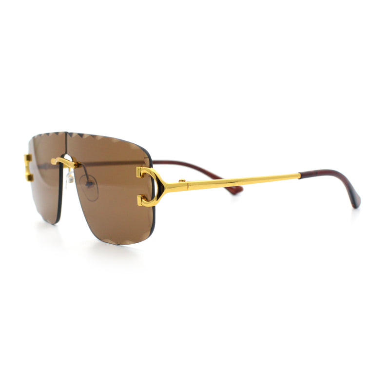 Large Luxury Petal Bevel Rimless Curved Top Gangster Shade Sunglasses