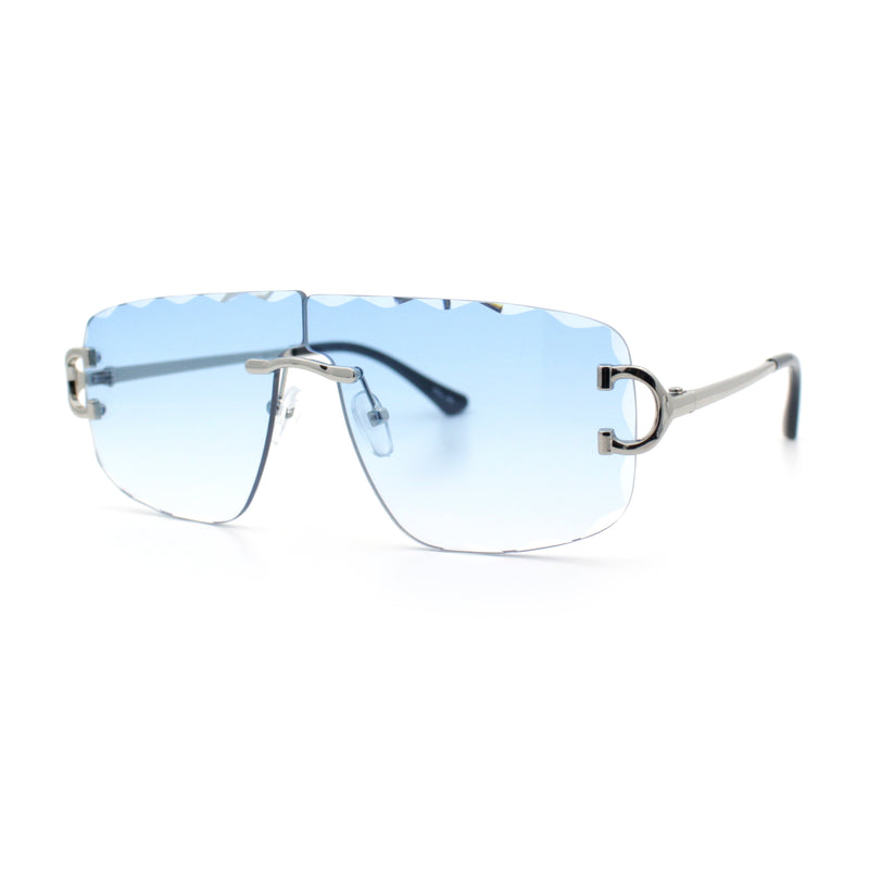 Large Luxury Petal Bevel Rimless Curved Top Gangster Shade Sunglasses