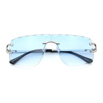 Large Luxury Petal Bevel Rimless Curved Top Gangster Shade Sunglasses